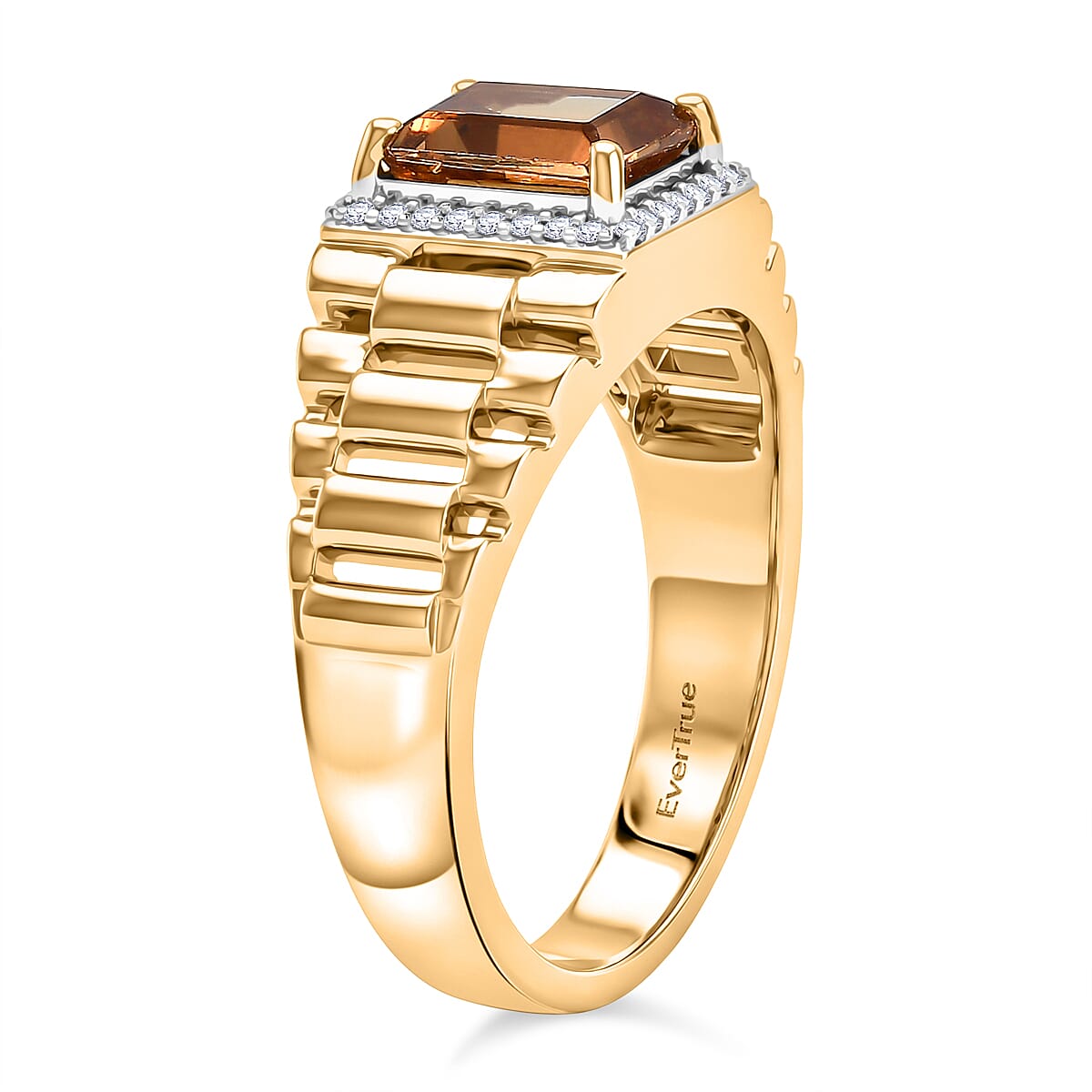 EverTrue Autumn Alexite and White Zircon 2.65 ctw Men's Ring in 18K YG Plated (Size 10.0)