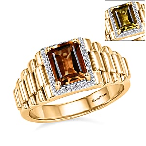 EverTrue Autumn Alexite and White Zircon 2.65 ctw Men's Ring in 18K YG Plated (Size 11.0) (Del. in 10-12 Days)