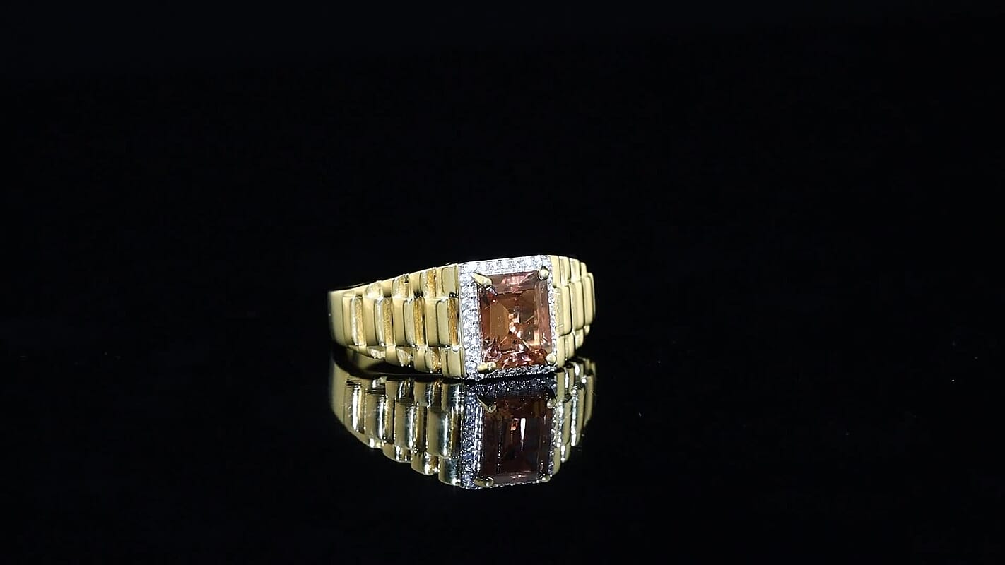 EverTrue Autumn Alexite, White Zircon Men's Ring in 18K YG Plated (Size 10.0) 2.65 ctw
