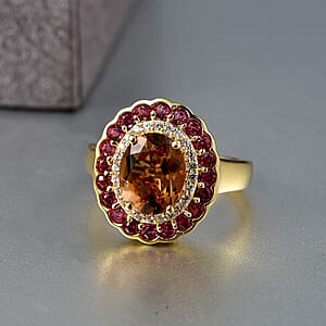 EverTrue Autumn Alexite and Multi Gemstone 3.80 ctw Fallfire Bloom Ring in 18K YG Plated (Size 10.0)