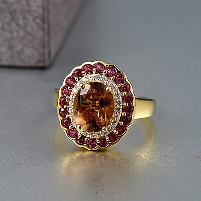 EverTrue Autumn Alexite and Multi Gemstone 3.80 ctw Fallfire Bloom Ring in 18K YG Plated (Size 11.0)