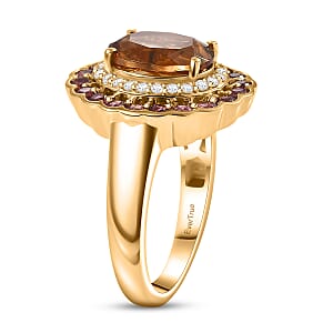 EverTrue Autumn Alexite and Multi Gemstone 3.80 ctw Fallfire Bloom Ring in 18K YG Plated (Size 5.0) (Del. in 10-12 Days)