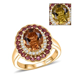 EverTrue Autumn Alexite and Multi Gemstone 3.80 ctw Fallfire Bloom Ring in 18K YG Plated (Size 7.0) (Del. in 10-12 Days)