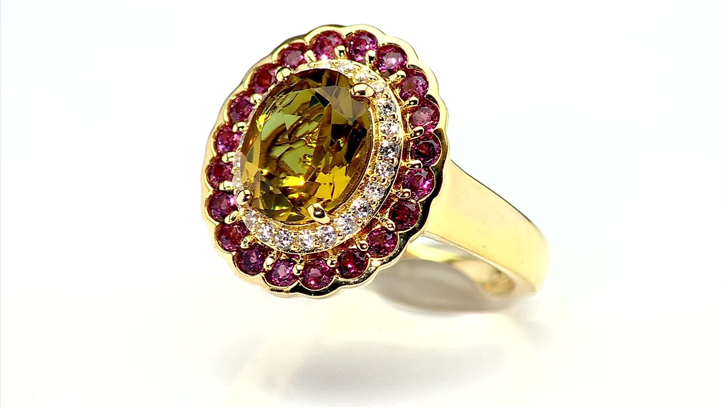 EverTrue Autumn Alexite, Multi Gemstone Ring in 18K YG Plated (Size 10.0) 3.80 ctw