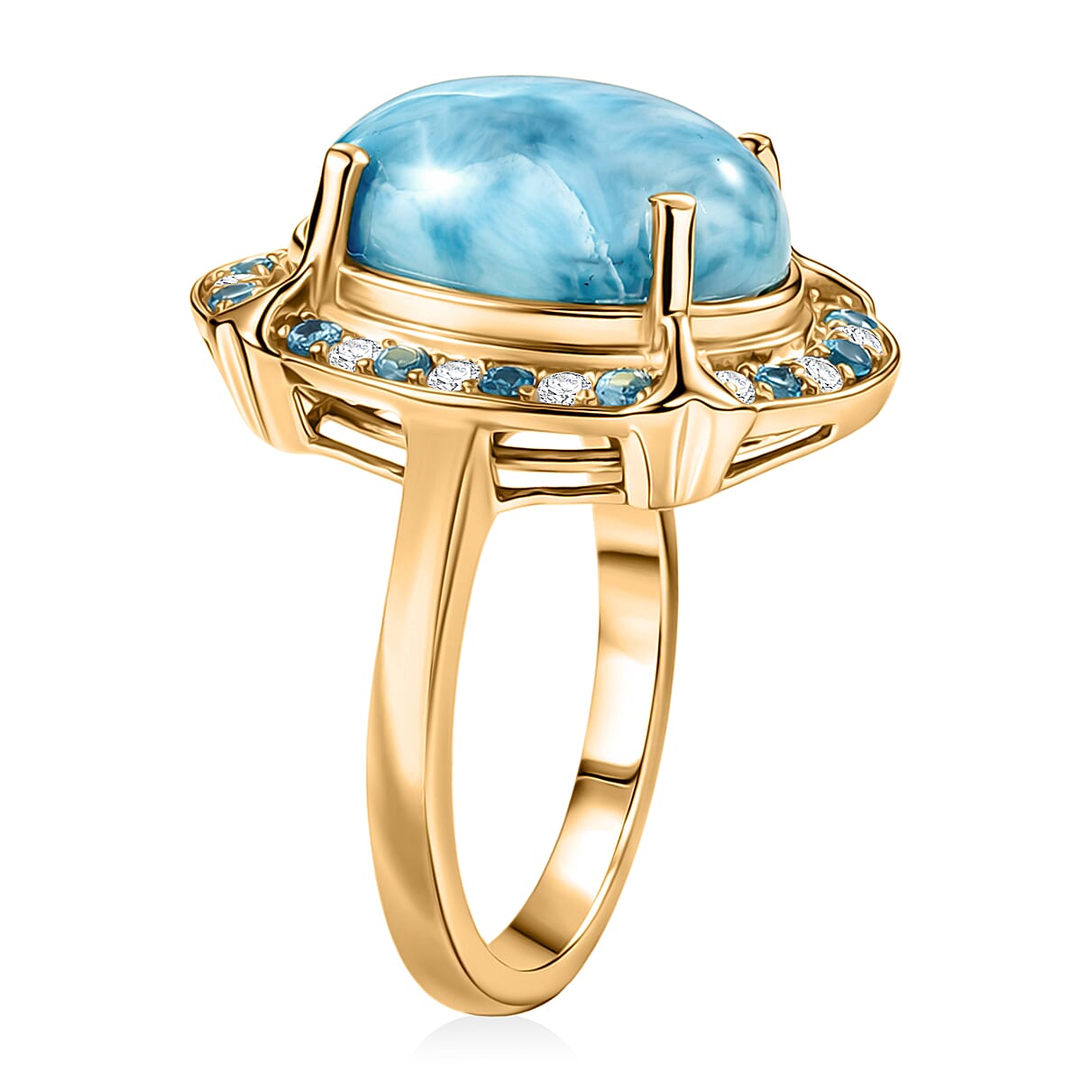 D'Joy AAA Larimar and Multi Gemstone 7.40 ctw Whispering Tide Halo Ring in 18K Vermeil Yellow Gold Over Sterling Silver (Size 10.0) image number 3