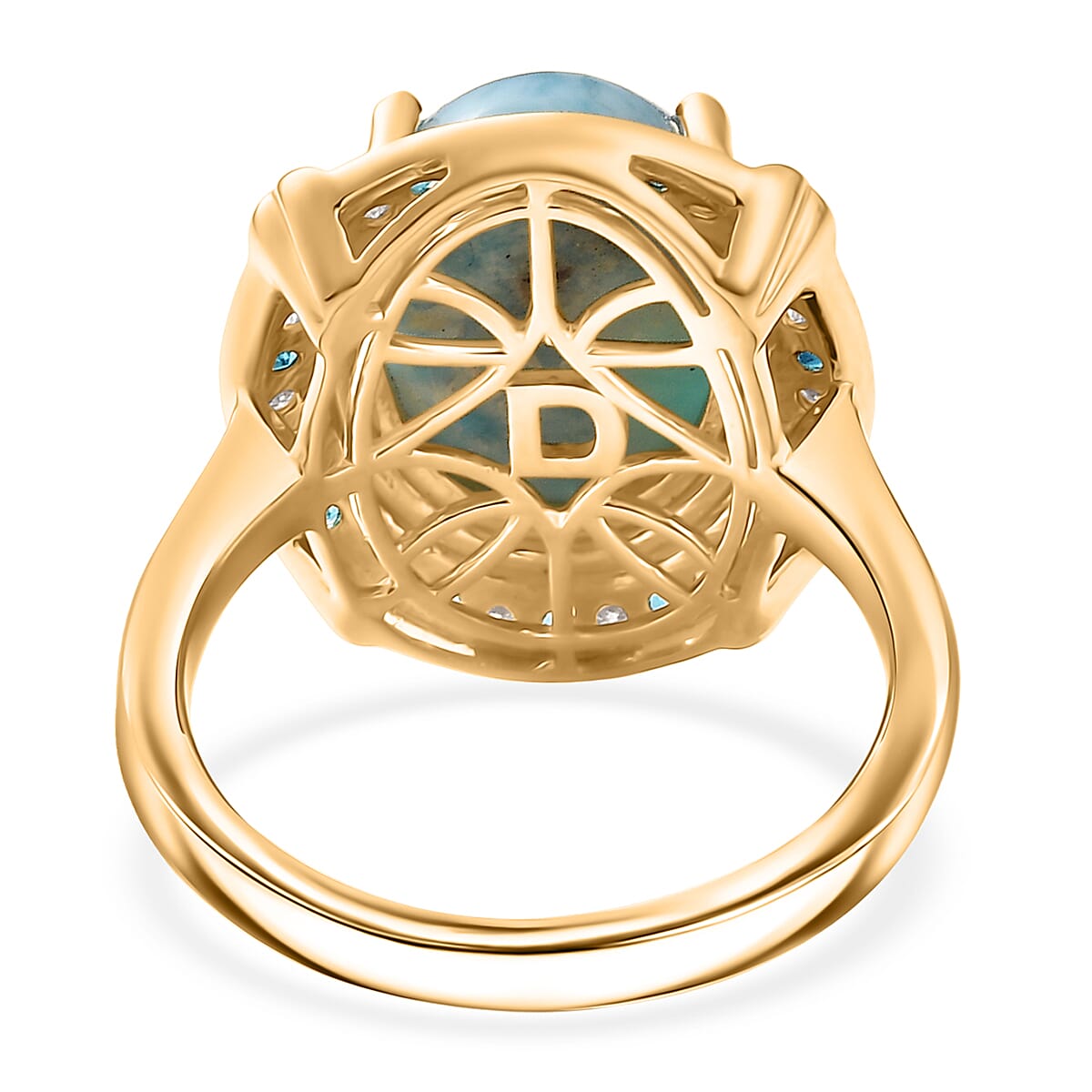 D'Joy AAA Larimar and Multi Gemstone 7.40 ctw Whispering Tide Halo Ring in 18K Vermeil Yellow Gold Over Sterling Silver (Size 10.0) image number 4