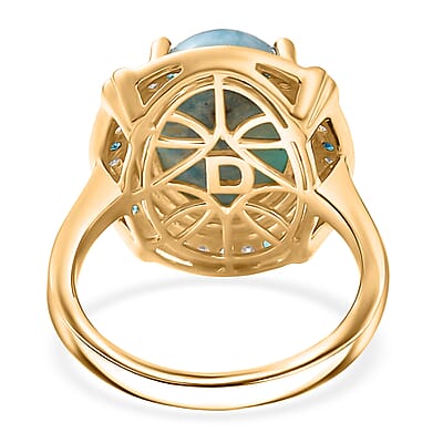 D'Joy AAA Larimar and Multi Gemstone 7.40 ctw Whispering Tide Halo Ring in 18K Vermeil Yellow Gold Over Sterling Silver (Size 10.0)