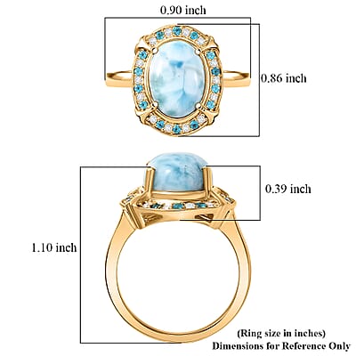 D'Joy AAA Larimar and Multi Gemstone 7.40 ctw Whispering Tide Halo Ring in 18K Vermeil Yellow Gold Over Sterling Silver (Size 10.0)
