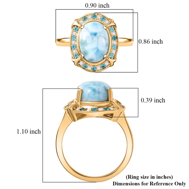 D'Joy AAA Larimar and Multi Gemstone 7.40 ctw Whispering Tide Halo Ring in 18K Vermeil Yellow Gold Over Sterling Silver (Size 10.0)