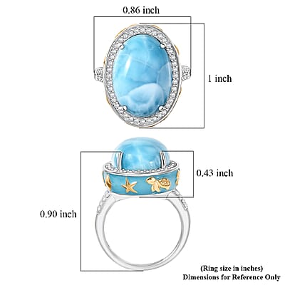 D'Joy AAA Larimar and Moissanite 14.25 ctw Secrets of the Sea Ring in 18K Vermeil YG and Rhodium Over Sterling Silver (Size 10.0)