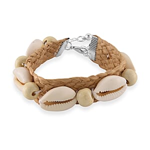 White Shell Pearl, Wooden Rattan Bracelet (7.50 In)