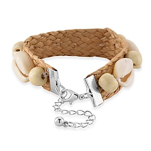 White Shell Pearl, Wooden Rattan Bracelet (7.50 In)