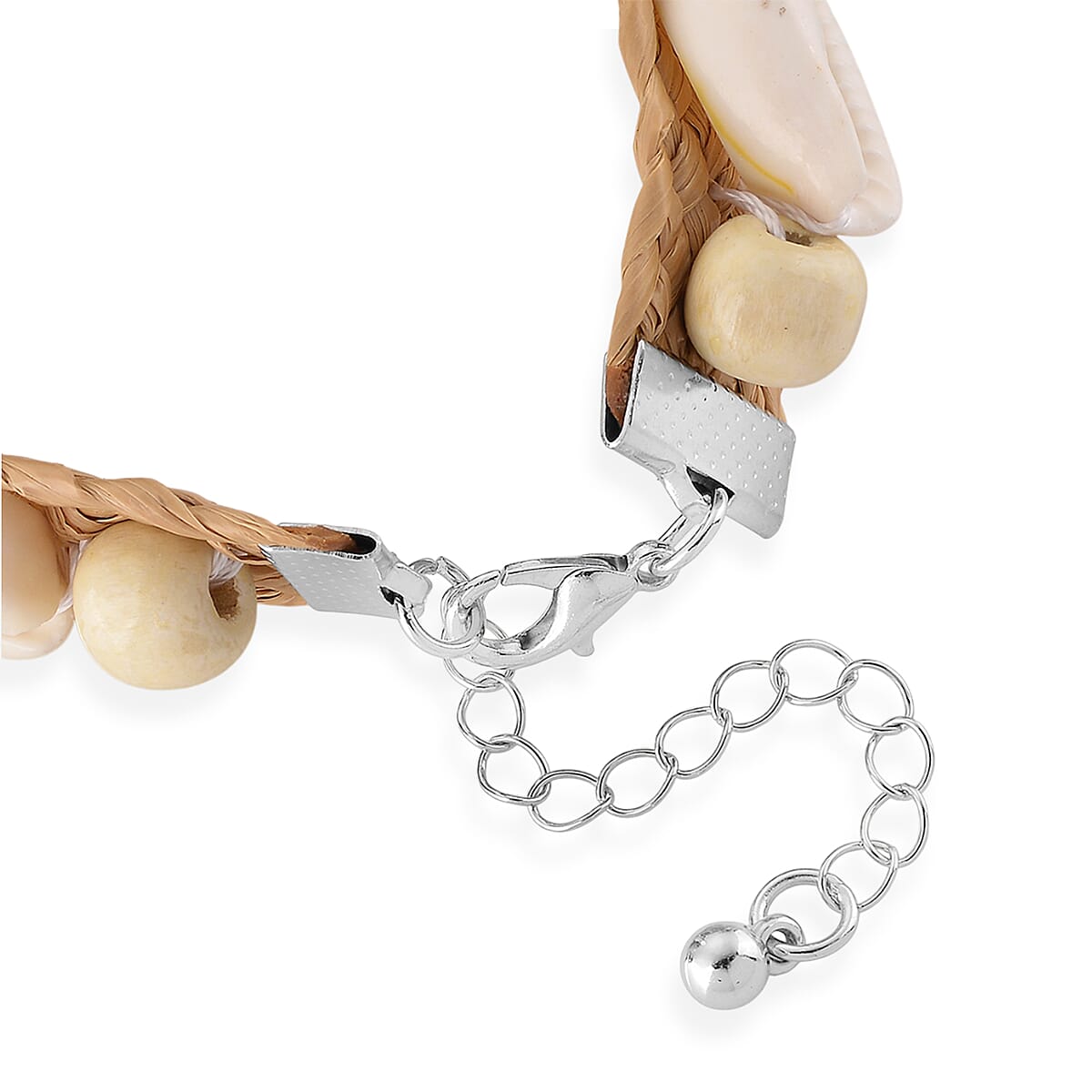 White Shell Pearl, Wooden Rattan Bracelet (7.50 In) image number 4