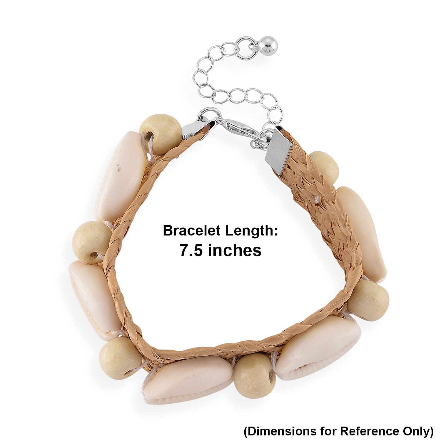 White Shell Pearl and Wooden Rattan Bracelet in Silvertone (7.50 In)
