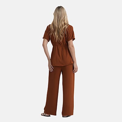 La Marey Brown 2 Piece Solid Color Pant Set with Top-L