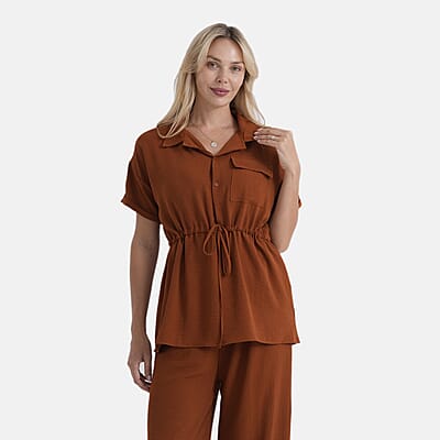 La Marey Brown 2 Piece Solid Color Pant Set with Top-L