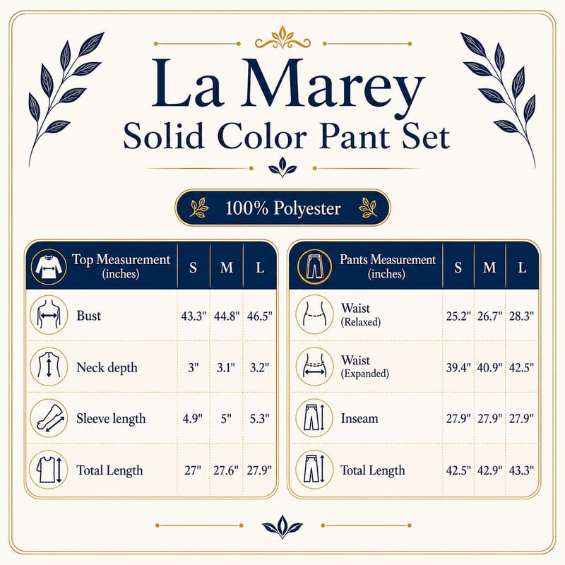 La Marey Black 2 Piece Solid Color Pant Set with Top-L