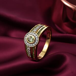 D'Joy Premium Tanzanian Mint Garnet and Moissanite 1.20 ctw Men's Ring in 18K Vermeil Yellow Gold Over Sterling Silver (Size 10.0)