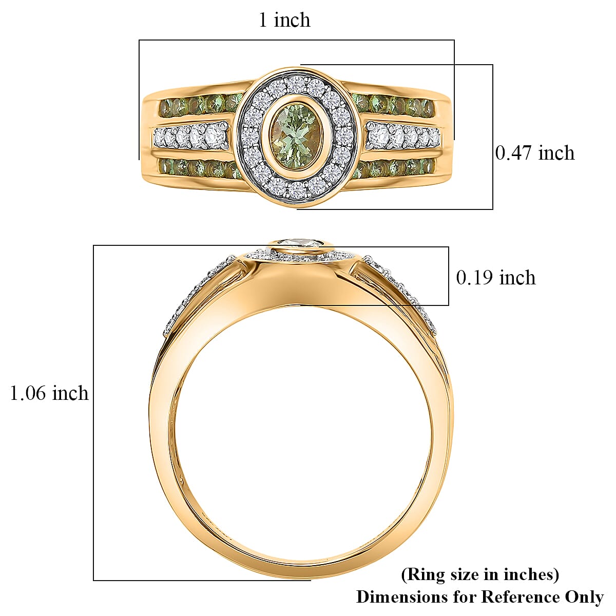 D'Joy Premium Tanzanian Mint Garnet, Moissanite Men's Ring in 18K Vermeil YG Over Sterling Silver (Size 10.0) 1.20 ctw image number 5