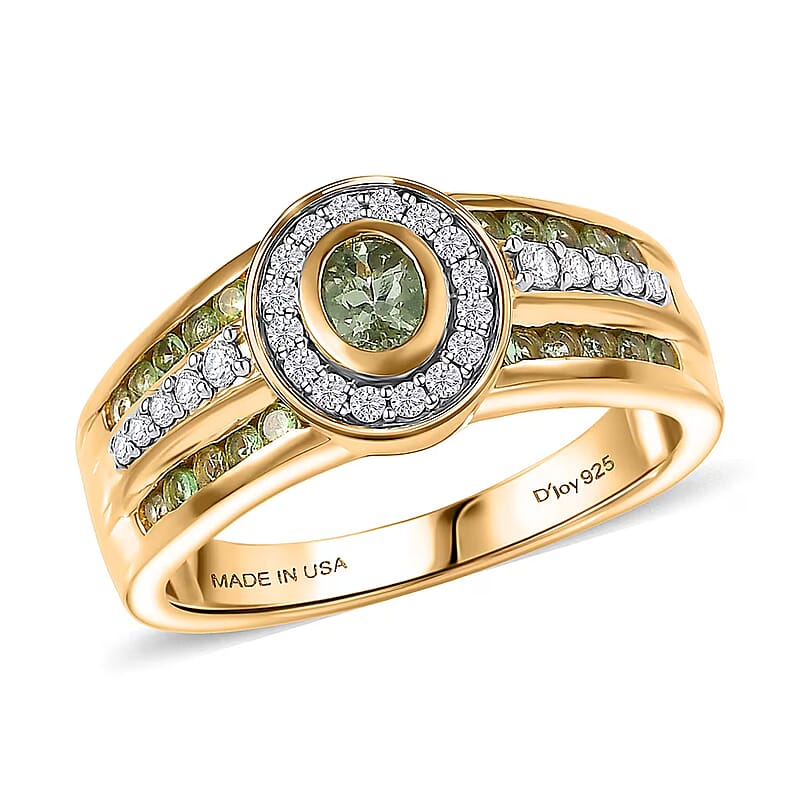 D'Joy Premium Tanzanian Mint Garnet and Moissanite 1.20 ctw Men's Ring in 18K Vermeil Yellow Gold Over Sterling Silver (Size 11.0)