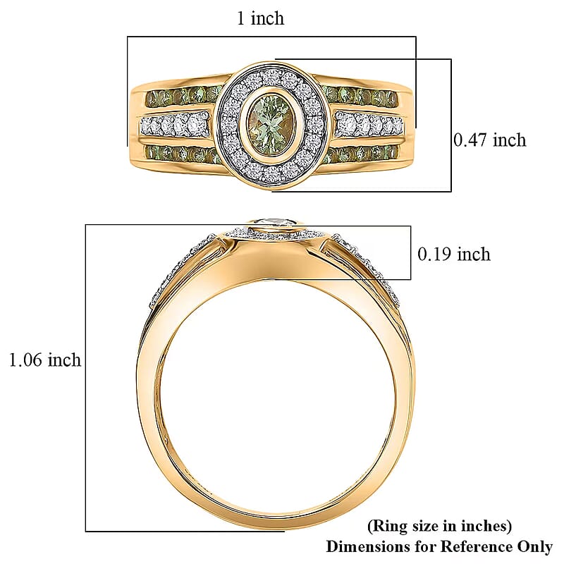 D'Joy Premium Tanzanian Mint Garnet and Moissanite 1.20 ctw Men's Ring in 18K Vermeil Yellow Gold Over Sterling Silver (Size 11.0)