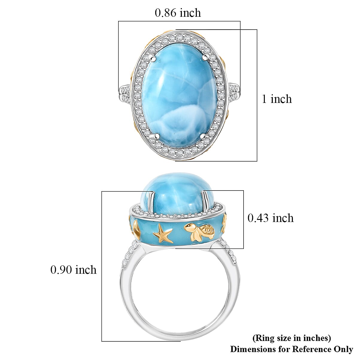 D'Joy AAA Larimar and Moissanite 14.25 ctw Secrets of the Sea Ring in 18K Vermeil YG and Rhodium Over Sterling Silver (Size 7.0) image number 5