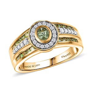 D'Joy Premium Tanzanian Mint Garnet and Moissanite 1.20 ctw Men's Ring in 18K Vermeil Yellow Gold Over Sterling Silver (Size 12.0)