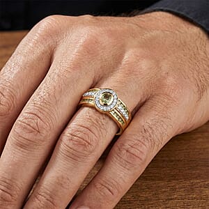 D'Joy Premium Tanzanian Mint Garnet and Moissanite 1.20 ctw Men's Ring in 18K Vermeil Yellow Gold Over Sterling Silver (Size 12.0)