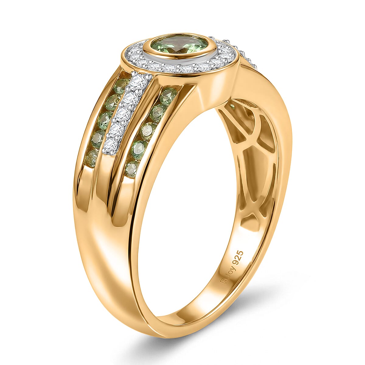 D'Joy Premium Tanzanian Mint Garnet and Moissanite 1.20 ctw Men's Ring in 18K Vermeil Yellow Gold Over Sterling Silver (Size 12.0) image number 3