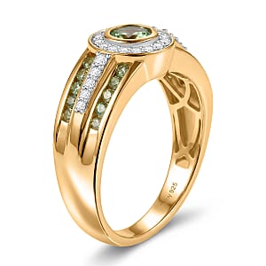 D'Joy Premium Tanzanian Mint Garnet and Moissanite 1.20 ctw Men's Ring in 18K Vermeil Yellow Gold Over Sterling Silver (Size 12.0)