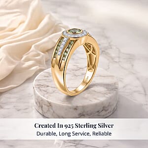 D'Joy Premium Tanzanian Mint Garnet and Moissanite 1.20 ctw Men's Ring in 18K Vermeil Yellow Gold Over Sterling Silver (Size 13.0)