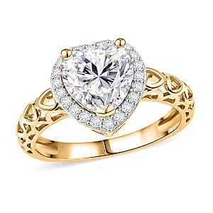 D'Joy Moissanite (Hrt 8mm) Heart Ring in 18K Vermeil YG Sterling Silver (Size 5.0) 2.10 ctw