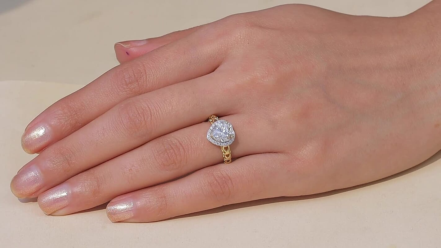 D'Joy Moissanite (Hrt 8mm) Heart Ring in 18K Vermeil YG Sterling Silver (Size 5.0) 2.10 ctw