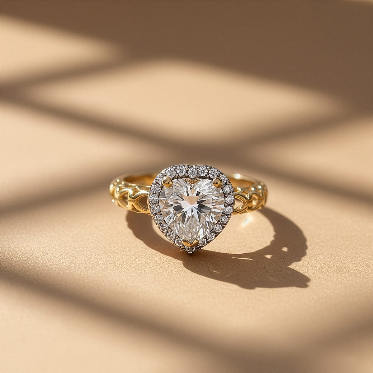 D'Joy Moissanite (Hrt 8mm) Heart Ring in 18K Vermeil YG Sterling Silver (Size 5.0) 2.10 ctw image number 1