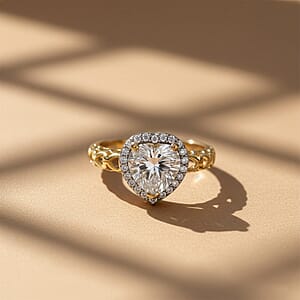 D'Joy Moissanite (Hrt 8mm) Heart Ring in 18K Vermeil YG Sterling Silver (Size 5.0) 2.10 ctw