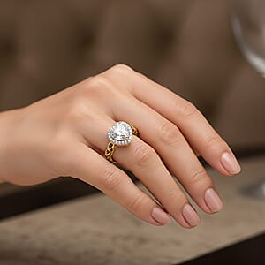 D'Joy Moissanite (Hrt 8mm) Heart Ring in 18K Vermeil YG Sterling Silver (Size 5.0) 2.10 ctw