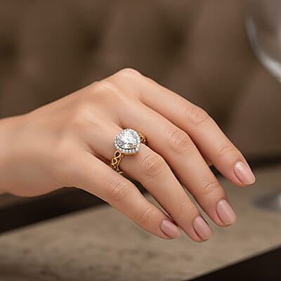 D'Joy Moissanite Hrt 8mm 2.10 ctw Heart Ring in 18K Vermeil Yellow Gold Sterling Silver (Size 5.0)