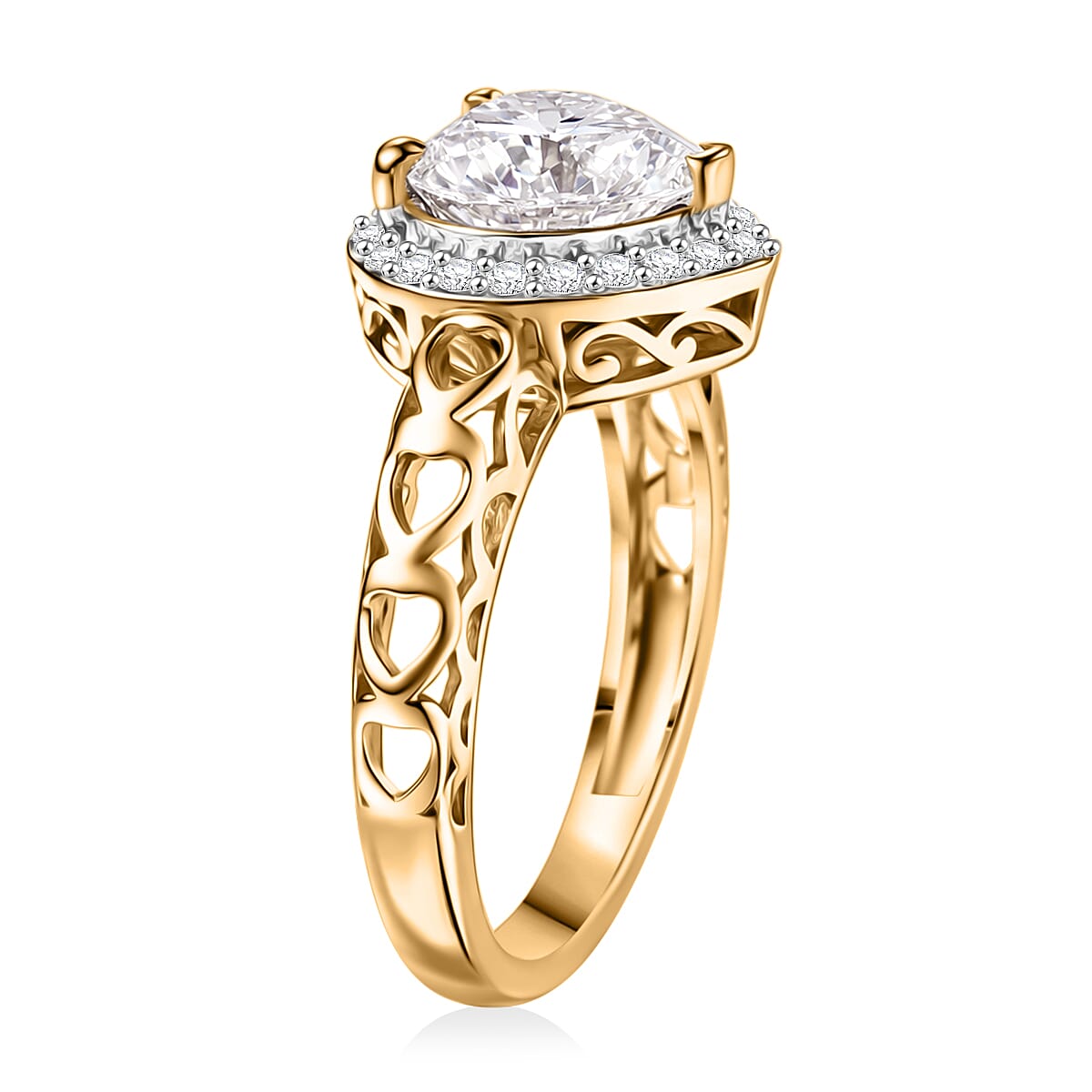 D'Joy Moissanite (Hrt 8mm) Heart Ring in 18K Vermeil YG Sterling Silver (Size 5.0) 2.10 ctw image number 3