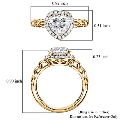 D'Joy Moissanite Hrt 8mm 2.10 ctw Heart Ring in 18K Vermeil Yellow Gold Sterling Silver (Size 5.0)