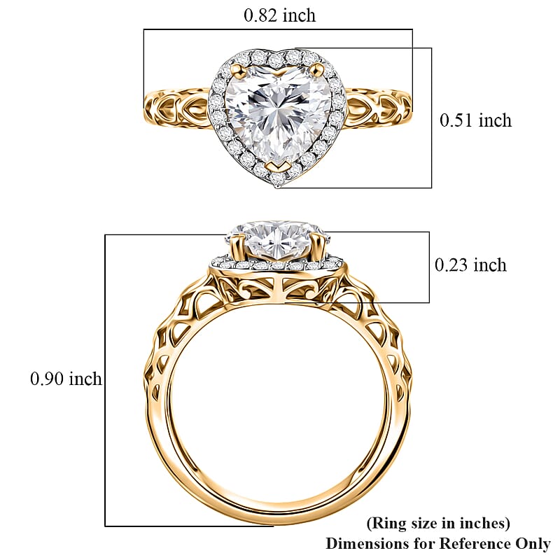D'Joy Moissanite Hrt 8mm 2.10 ctw Heart Ring in 18K Vermeil Yellow Gold Sterling Silver (Size 5.0)