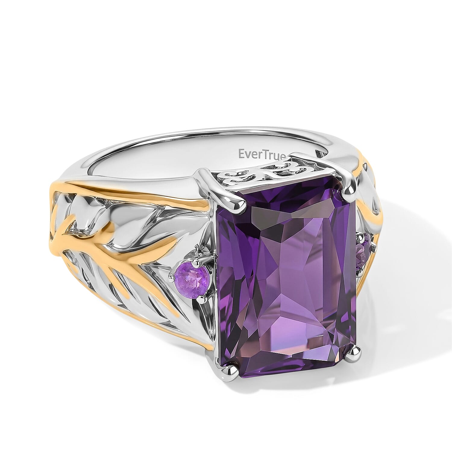 EverTrue African Amethyst 6.75 ctw Ring in 18K YG Plated and Platinum Bond (Size 6.0)