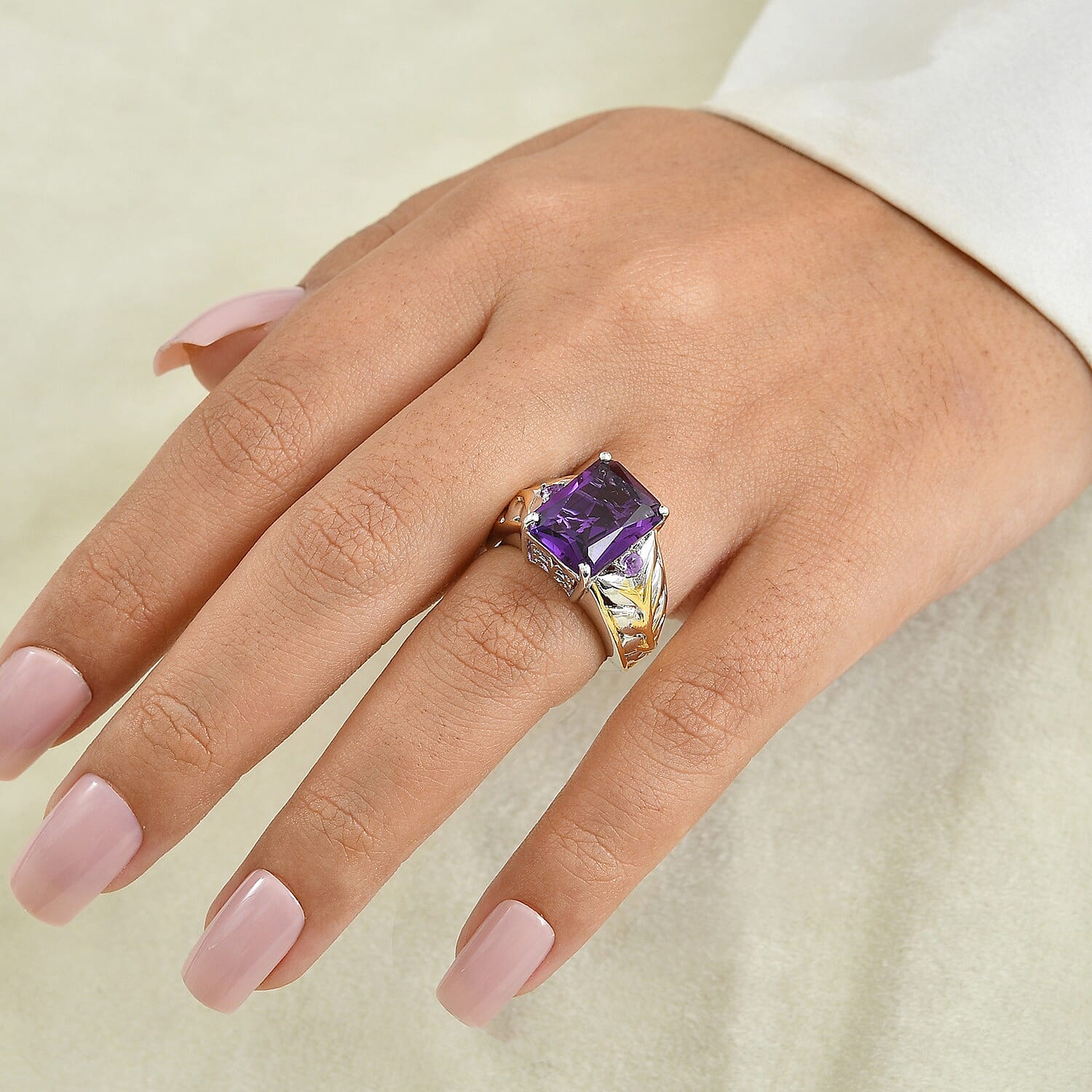 EverTrue African Amethyst 6.75 ctw Ring in 18K YG Plated and Platinum Bond (Size 6.0)