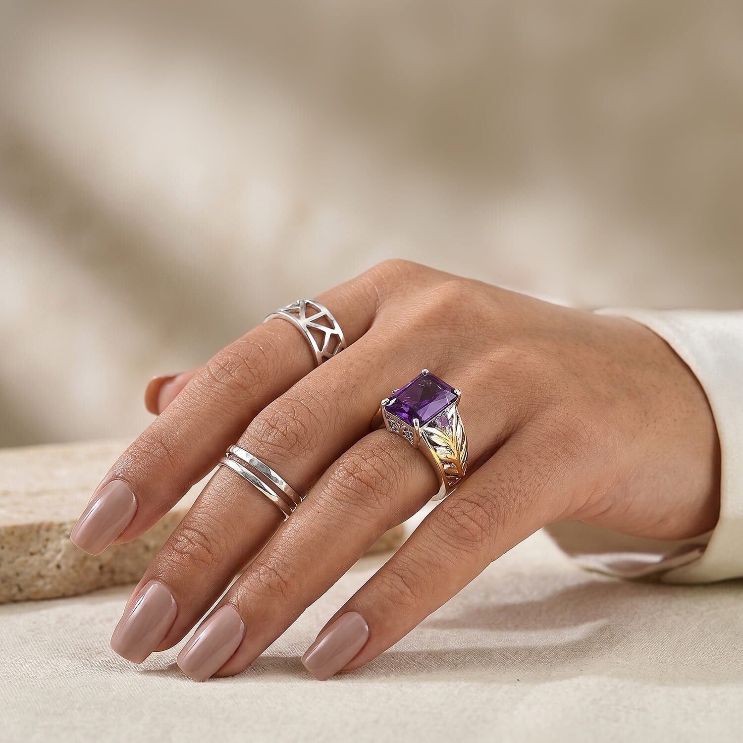 EverTrue African Amethyst 6.75 ctw Ring in 18K YG Plated and Platinum Bond (Size 6.0)