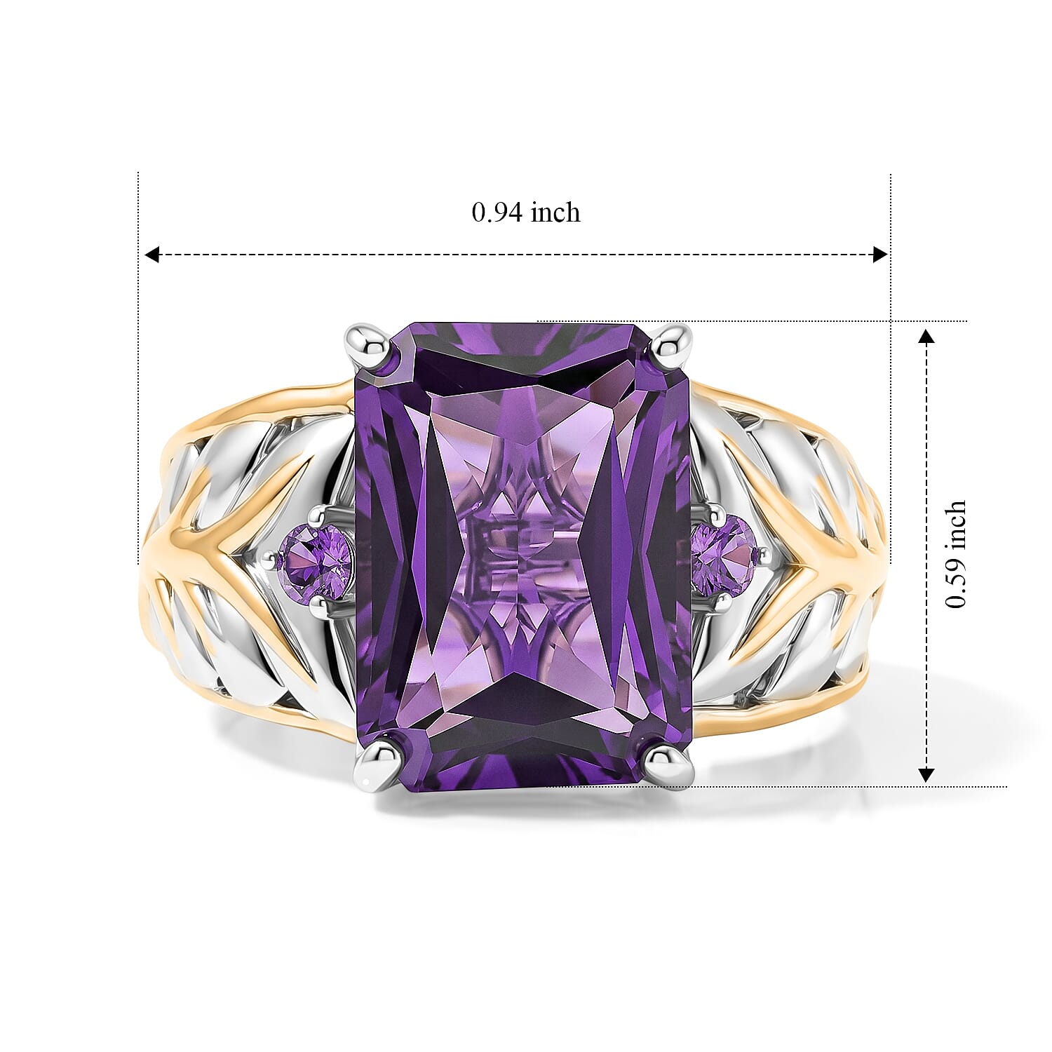 EverTrue African Amethyst 6.75 ctw Ring in 18K YG Plated and Platinum Bond (Size 6.0)