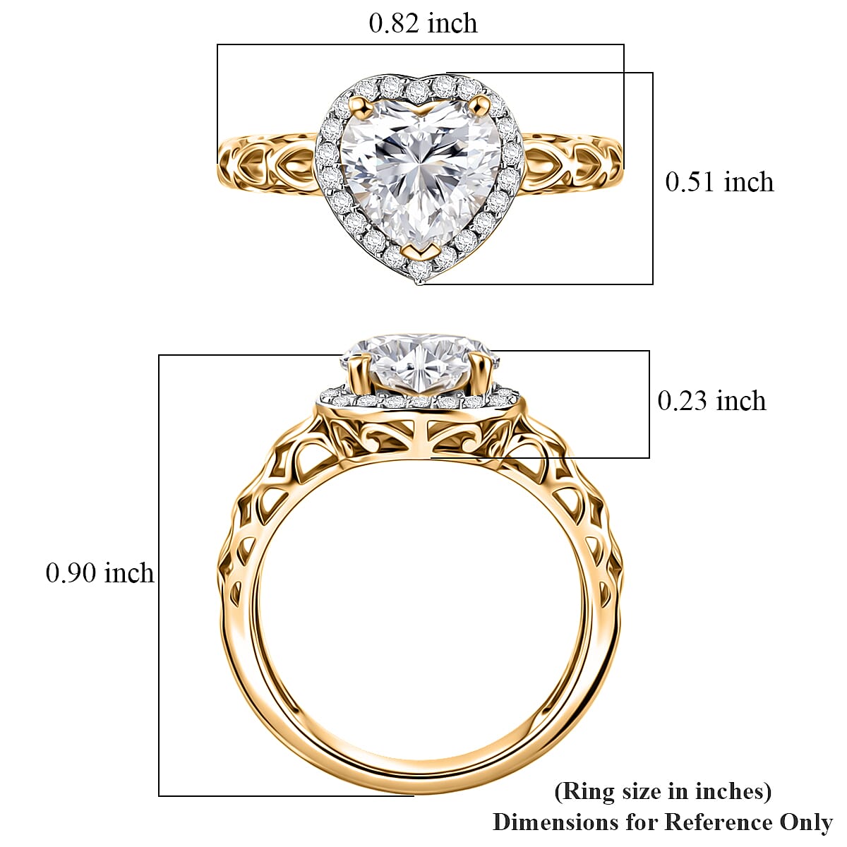 D'Joy Moissanite Hrt 8mm 2.10 ctw Heart Ring in 18K Vermeil Yellow Gold Sterling Silver (Size 6.0)