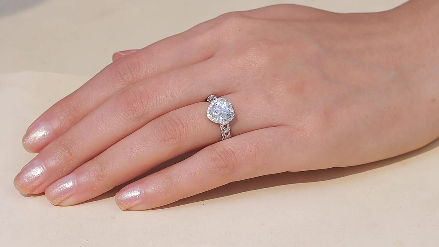 D'Joy Moissanite (Hrt 8mm) Heart Ring in 18K Vermeil YG Sterling Silver (Size 5.0) 2.10 ctw