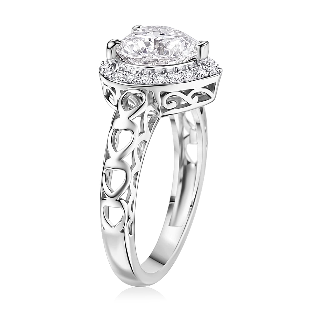 D'Joy Moissanite 2.10 ctw Heart Ring in Rhodium Over Sterling Silver (Size 8.0)
