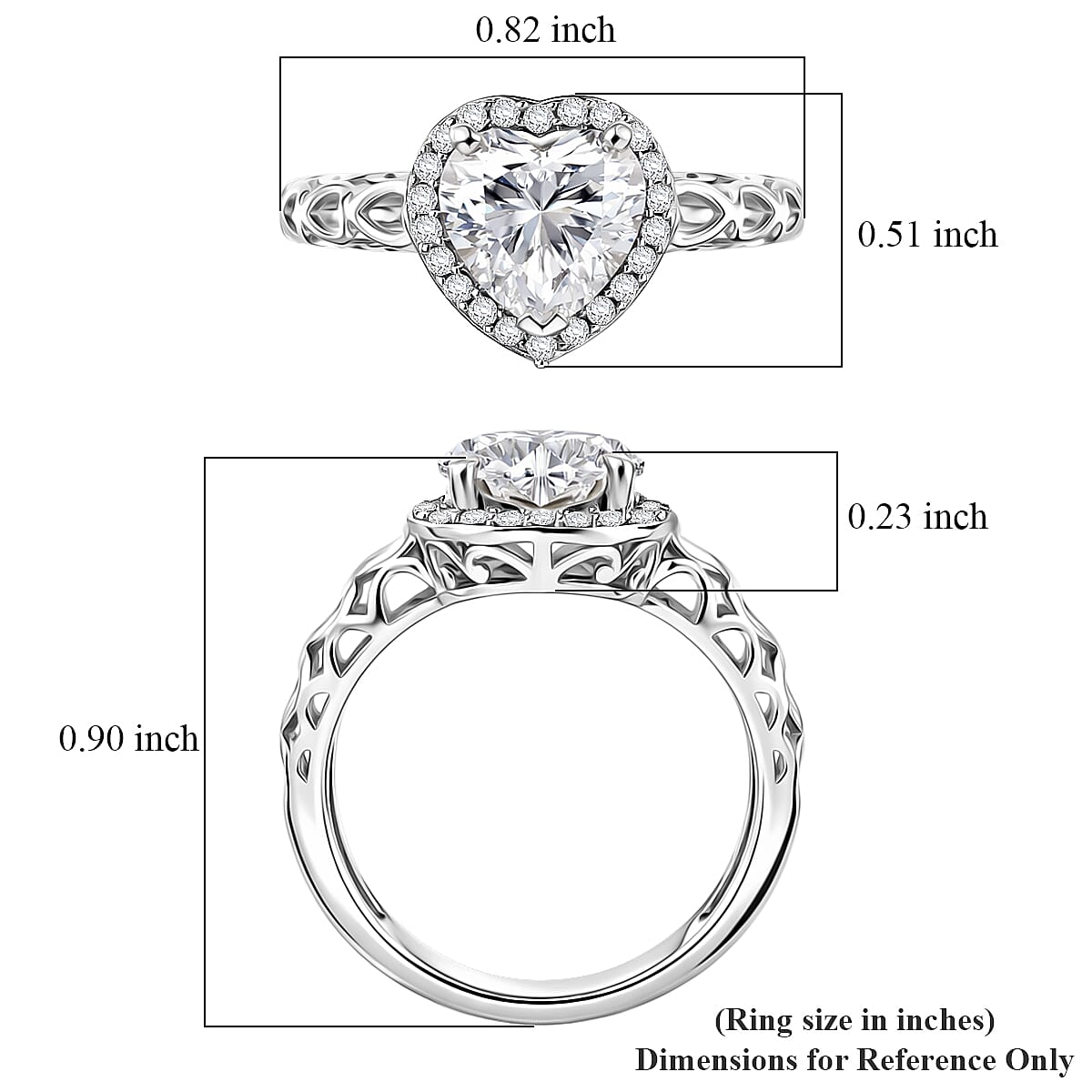 D'Joy Moissanite 2.10 ctw Heart Ring in Rhodium Over Sterling Silver (Size 8.0)