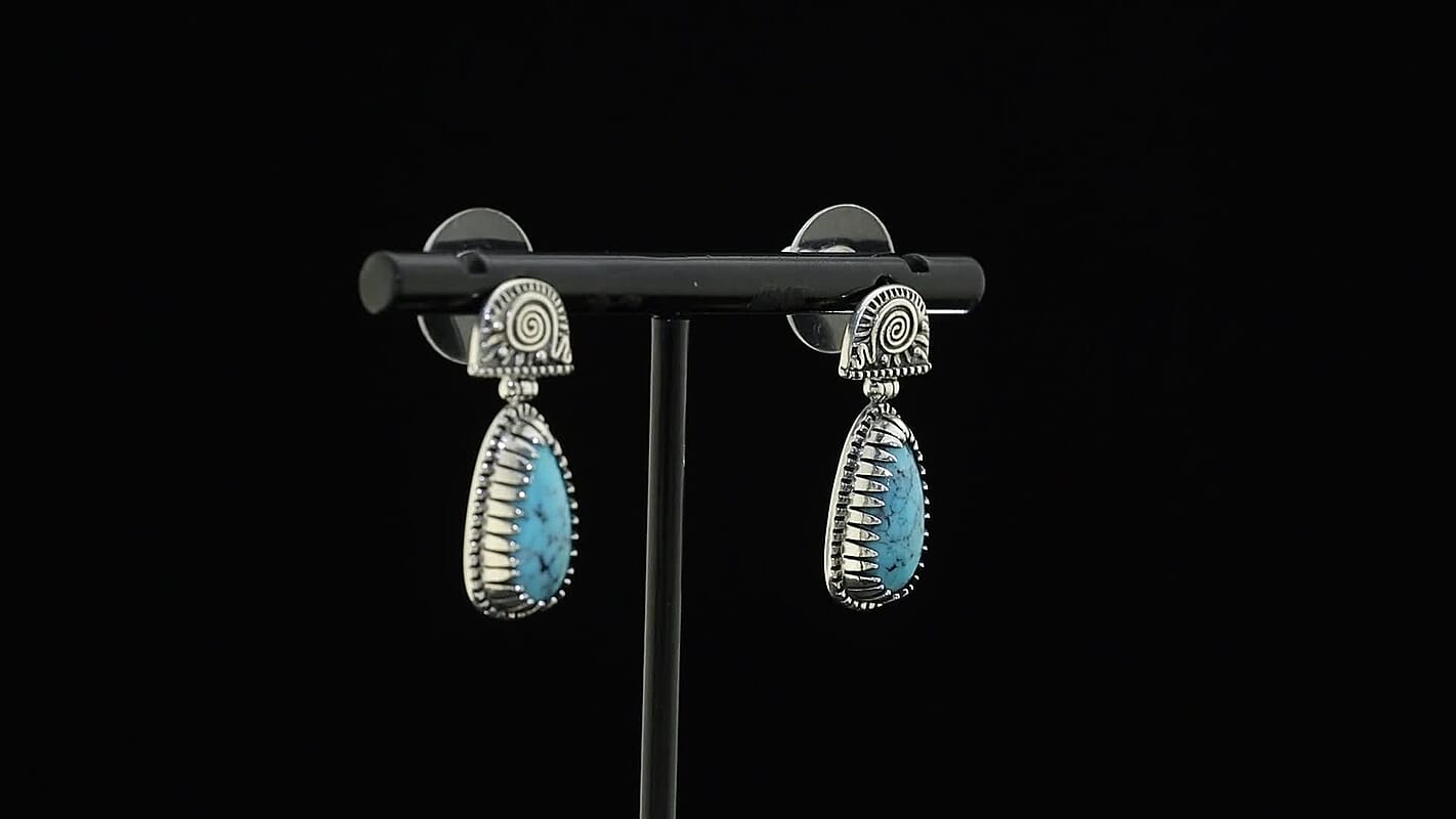 D'Joy Artisan Crafted Premium Blue Moon Turquoise 3.60 ctw Earrings in Sterling Silver