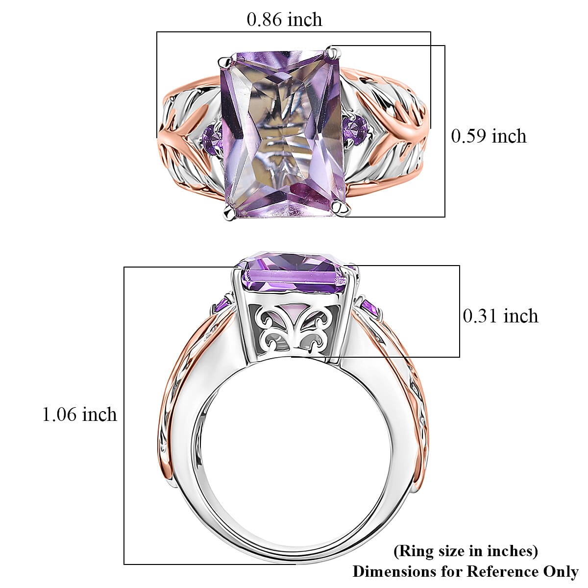 EverTrue Rose De France Amethyst 7.00 ctw Vine Ring in 18K RG Plated and Platinum Bond (Size 10.0) image number 5